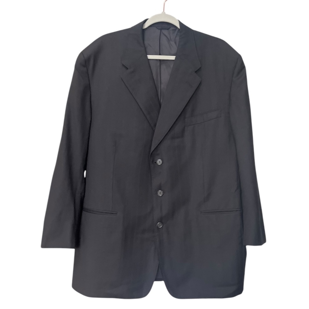 Size XXL David G. Cotugno Mens 2 Button Silk Wool Blazer Jacket Black Stripes